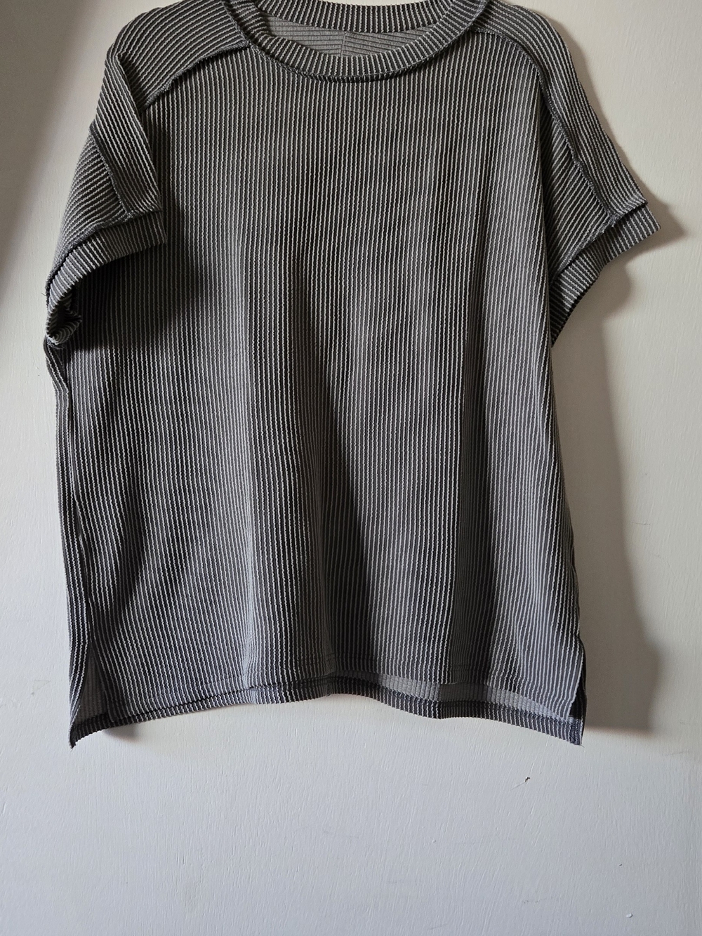 Women's Ribbed Short Sleeve Crew Tee - Gray